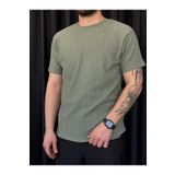 Altamira Erkek Çağla Yeşili Çizgi Detaylı Bisiklet Yaka Krep T-shirt