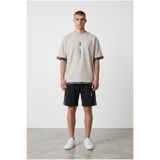 Altamira Erkek Duman Gri Dikey Baskılı Oversize T-shirt Şort