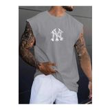 Altamira Erkek Duman Gri Ny Baskılı Oversize Kolsuz T-Shirt