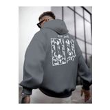 Altamira Erkek Duman Gri Oversize Sırtı NY Baskılı Kapüşonlu Organik Pamuklu Kanguru Cepli Sweatshirt