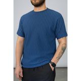 Altamira Erkek İndigo Çizgi Detaylı Bisiklet Yaka Krep T-shirt