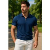 Altamira Erkek İndigo Yarım Fermuarlı Polo Yaka T-shirt