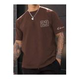 Altamira Erkek Kahverengi Chicago Baskılı Oversize T-Shirt
