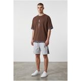 Altamira Erkek Kahverengi Dikey Baskılı Oversize T-shirt Şort