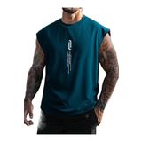 Altamira Erkek Petrol Mavi Dikey Baskılı Kolsuz Oversize T-Shirt