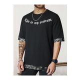 Altamira Erkek Siyah Attitude Baskılı Desenli Oversize T-shirt