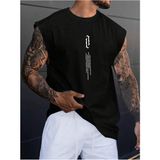 Altamira Erkek Siyah Dikey Baskılı Oversize Kolsuz T-Shirt