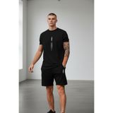 Altamira Erkek Siyah Dikey Baskılı Oversize T-Shirt Şort