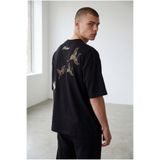 Altamira Erkek Siyah Mechanio Baskılı Bisiklet Yaka Oversize T-shirt