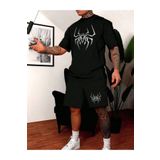 Altamira Erkek Siyah Örümcek Baskılı Şort T-Shirt Takım
