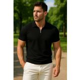 Altamira Erkek Siyah Yarım Fermuarlı Polo Yaka T-shirt
