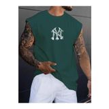 Altamira Erkek Yeşil NY Baskılı Oversize Kolsuz T-shirt