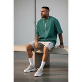 Altamira Erkek Yeşili Dikey Baskılı Oversize T-shirt Şort