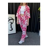 Altamira Kadın Pembe Damla Desenli Kimono Bürümcük Alt Üst Takım