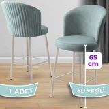 Alte Serisi 1 Adet Babyface Kumaş 65 cm Krom Kaplama Ayaklı Bar Sandalyesi - Su Yeşili