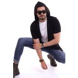 ALTEGRO Viskon Kapüşonlu Kısa Kollu Düz Siyah Erkek Gömlek