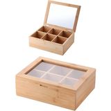 Altes Grup Bambu 6 Bölmeli Çay Kutusu -%100 Orjinal Bambu Mıknatıslı Kapak 21X16,5 X7CM