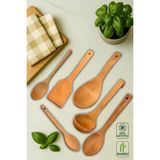 Altı Parça Bambu ve Kayın Mutfak Seti, Spatula, Kaşık, Kepçe, Sarı Renk - Seçenek 1