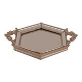 Altıgen Aynalı Dekoratif Tepsi, Reçine Sunum Tepsisi, 31 x 37 cm (Vizon)