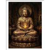 Altın Buda Heykeli Meditasyon Huzuru Dekoratif Kanvas - Mdf Ahşap Tablo