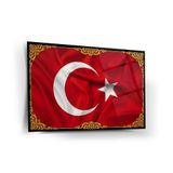 Altın Çerçeveli Türk Bayrağı Cam Tablo – ATA320