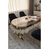 Altın Çeyiz Tekstil Fransız Güpürlü Oval Şeffaf Masa Örtüsü - Çınar Model Runner'lı Premium Dökümlü Şık Tasarım