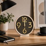 Altın Detaylı Yuvarlak Masa Saati, Kahverengi Kadran, 17 cm kc004