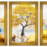 Altın Geyikler Temalı 3 lü Kanvas Tablo Seti DBSANAT10748
