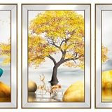 Altın Geyikler Temalı 3 lü Kanvas Tablo Seti DBSANAT10751