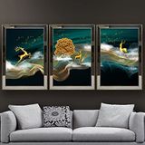 Altın Geyikler Temalı Aynalı Çerçeveli 3 lü Kanvas Tablo Seti 150x70 cm SETS0216