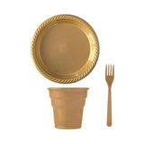Altın Gold Plastik Tabak Bardak Çatal Seti 75 Parça