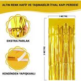 Altın Gold Renk Ekstra Metalize Parlak Saçaklı Arka Fon Perde İthal A Kalite 1X2 Metre Vitrin