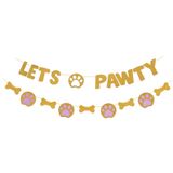Altın Işıltılı Lets Pawty Yavru Kız Doğum Günü Afiş Pet Evlat Edinme Parti Malzemeleri Doggie Kemik Fotoğraf Sahne - 2 Telleri
