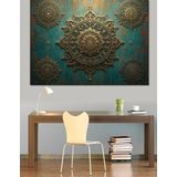 Altın Kabartmalı Mandala Motifi Dekoratif Kanvas - Mdf Ahşap Tablo
