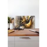 Altın Kaos Kozmik Fırtına Cam Kesme Tahtası , Silikon Ayaklı, Kırılmaya Dayanıklı, Sunum Tablası - 23 x 35 cm