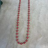 Altın Kaplama Kırmızı Beyaz Yıldızlı Zincir Kolye (45 Cm)