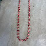 Altın Kaplama Kırmızı Beyaz Yıldızlı Zincir Kolye (70 Cm)