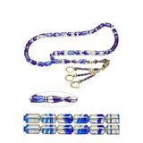 Altın Kaplama Püsküllü Mavi Şeffaf Renkli Hareli Ateş Kehribar Tesbih