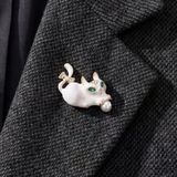 Altın Kaplama Yeşil Taşlı Kedi Model Kadın Broş