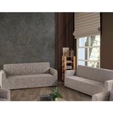 Altın Kelebek Jakarlı Streç Kaplama Maxi Çekyat Koltuk Örtüsü (3+3)-Taş - 180 x 230 cm