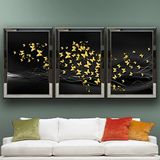 Altın Kelebekler-2 Temalı Aynalı Çerçeveli 3 lü Kanvas Tablo Seti 150x70 cm