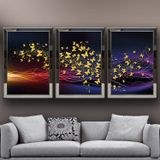 Altın Kelebekler Temalı Aynalı Çerçeveli 3 lü Kanvas Tablo Seti 150x70 cm SETS0270