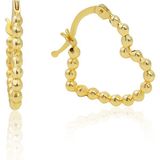 Altın Kesesi 14 Ayar Altın Top Dizili Kalp Küpe 1.7 cm - Sarı