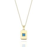 Altın Kolye - 14 Ayar Altın Kolye-0.18Ct Firuze Baget Plaka Kolye-Hediye Altın Kolye