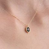 Altın Kolye - Smoky Taşlı Oval Çerçeveli Sade Minimal Tasarım Tarz 14 Ayar Altın Kolye