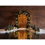 Altın Parıltısı: Rustik Tuğla ve Işıltılı Noel Kapısı 200X150CM Stüdyo Fonu