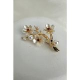 Altın Rengi İnci Detay Sedef Çiçek Broş (5cm)