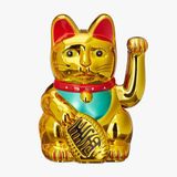 Altın Rengi Şanslı Kedi (Maneki Neko): 16cm Sallanan Kollu Bereket Figürü