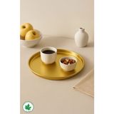 Altın Renk 25CM Yuvarlak Metal Çay ve Kahve Sunum Tabağı, Servis Tepsisi - Seçenek 1