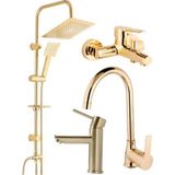 Altın Renk Gold Robot Duş Sistemi-Mutfak Eviye-Banyo ve Lavabo Musluğu Bataryası 4’lü Set